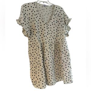 Madewell Lightspun Ruffle Sleeve Babydoll Dress Dot Toss Size XL Off White Black